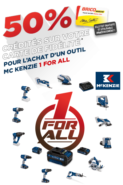 50% crédités sur votre carte de fidélité pour l'achat d'un outil McKenzie 1 for all