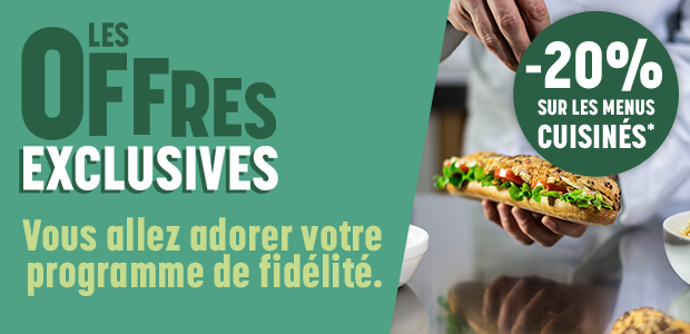 Les offres exclusives -20% sur les menus cuisin&eacutes;*